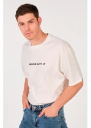 to COSMOS Unisex (men's - women's) Oversize (Bol-salaş) T-shirt Color Ecru (White) Never Give Up