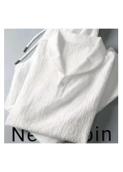 NewCabin طقم تي شيرت وبدلة رياضية صيفية للجنسين - الموسم الجديد، قماش مجعد، ليكرا، كم قصير