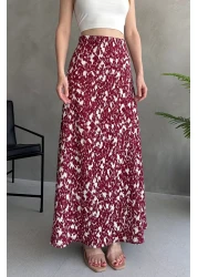 EYLANA تنورة طويلة منقوشة باللون الأبيض العنابي