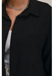 Bigdart 20153 قميص كتان كبير الحجم بجيب واحد - أسود