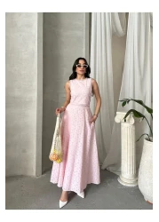 Viskosa Brode Double Set – Crop Top and High Waist Maxi Skirt Summer Combination"