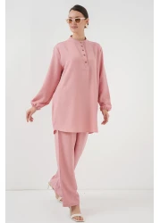 Bigdart طقم تونيك وبنطلون كتان وردي 6678 مكون من قطعتين