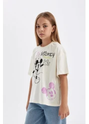 Defacto Disney Mickey & Minnie Girls Oversize T-Shirt - Crew Neck, Short Sleeve C7354A824Au