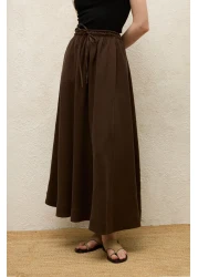 Manuka Bitter Brown Linen Skirt - Loose Cut