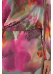  Collection Multicolored Abstract Cape Detailed Maxi Lined Chiffon Dress Twoss25El00014