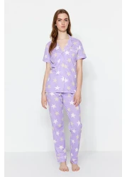  Collection Lilac Star Print Knitted Pajamas Set with Sleep Headband - Thmss21Pt0786