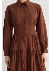  Modest فستان بني داكن بخصر مطاطي TCTSS25EB00016