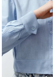  Collection قميص منسوج باللون الأزرق الفاتح - أكمام قابلة للانحناء، مناسب للخصر، TWOSS24GO00091