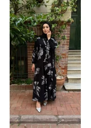 PREMİER VİE فستان فيسكوز أسود منقوش للمحجبات للموسم الجديد