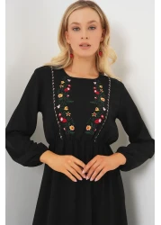 Bigdart فستان حجاب طويل مطرز نسائي 2550 - أسود