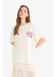 Defacto Coool Oversize Wide Fit Crew Neck Back Printed Short Sleeve T-Shirt F4787Ax25Sm