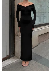 Swist فستان نسائي متوسط الطول بفتحة رقبة مادونا من Zico باللون الأسود