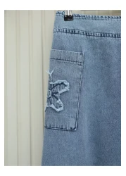 Modamorfo Patterned Skirt Elastic Waist Vest Skirt Denim Set - Ice Blue