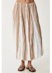 Happiness İstanbul تنورة باراشوت صيفية بتأثير متجعد باللون البيج للسيدات US00970