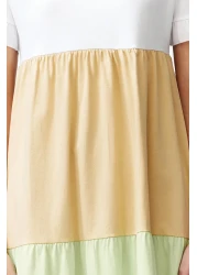  Collection Multicolor Color Block A-line/Bell Form Crew Neck Short Sleeve Knitted T-shirt Dress TWOSS24EL00192