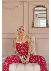 Pijamaevi Red Clover Lace Rope Strap Knitted Women's Pajama Set