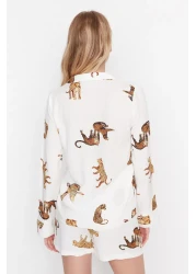  Collection Ecru Tiger Pattern Viscose Shirt-Shorts Woven Pajamas Set THMAW21PT0340