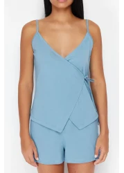  Collection طقم بيجامة قطن 100% بحزام حبل أزرق - تفاصيل ربط THMSS24PT00081