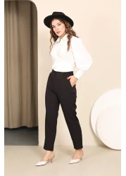 CLB COLLECTION بنطلون نسائي ضيق الساق بخصر مطاطي وزر