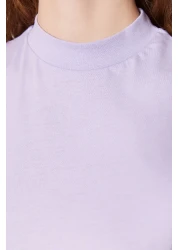  Collection Lilac 100% Cotton Basic Stand Collar Knitted T-shirt TWOAW20TS0096