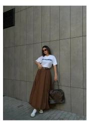 minaaise تنورة نسائية طويلة مبطنة باللون البني 29004