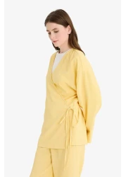 Defacto طقم مكون من قطعتين من Relax Fit بنطال كيمونو بأكمام طويلة وملمس قماشي F4095ax25sm