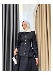 Melike Tatar Snap Fastener Denim Skirt Suit 3-604