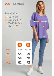 Happyfox V-Neck Unprinted Oversize Women's T-Shirt - Cotton and Lycra, Basic Blue Purple