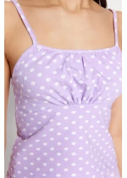  Collection طقم بيجامة محبوكة بحبل قطني منقط باللون الأرجواني THMSS23PT00226