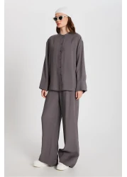 minaaise Women's Anthracite 100% Modal Bottom/Top Shirt and Pants Set 29137