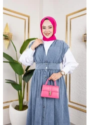 HARMAN BUTİK جينز أزرق بأزرار على شكل حرف V للسيدات