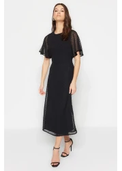  Collection Black A-Cut Back Detail Angel Sleeve Midi Lined Chiffon Woven Dress TWOSS23EL01461
