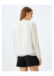 Koton Crew Neck Tulle Long Sleeve Blouse