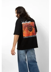 Sekizbiraltı تيشيرت أسود فاخر مقاس كبير مطبوع عليه رؤية 24/1