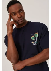NOMARC Navy Blue T-Shirt - Palm Printed on the Back