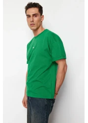  Collection Green Oversize/Wide Cut Dinosaur Embroidered 100% Cotton T-Shirt TMNSS23TS00243 TMNSS23TS00243