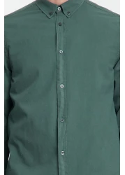  Collection قميص كاكي داكن للجنسين بقصة عادية - 100% قطن، مظهر كتان TMNSS23GO00099