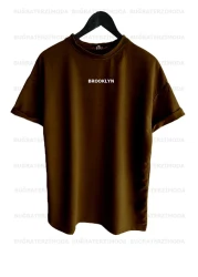 Buğraterzimoda مجموعة قمصان بروكلين مطبوعة للجنسين باللون البني والكاكي والبيج (فضفاضة) مقاس كبير مكونة من 3 قطع