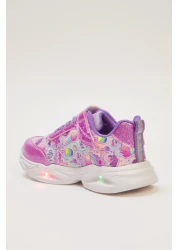  Shoes Pink Light Glitter Detailed Kids Sneakers with Velcro and Laces