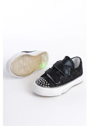 Pabrik حذاء بناتي أسود لتقويم العظام - الموسم الجديد مرصع بالأحجار والفيلكرو، حذاء يومي مضيء 21-30