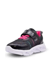 kids A more Valeria Glitter - Girl's Black Sports Shoes, Air Mesh and Vegan Leather, Lighted Sole
