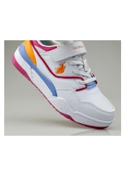 U.S. Polo Assn. حذاء رياضي فيلكرو بناتي، حذاء رياضي من الجلد باللون الأبيض