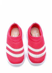 First Step حذاء رياضي خفيف للغاية بنعل ميموري فوم للأطفال تريكو رياضي فوشيا مع خطوط بيضاء -M-1002