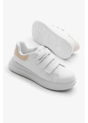 Tonny Black Children's Unisex White Powder Eva Faylon Sole Three Velcro Sneakers