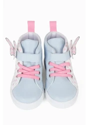 First Step Pink Polka Dot Patterned Ribbon Detailed Velcro Elastic Girl's Sneaker Sports Shoes-s-1005