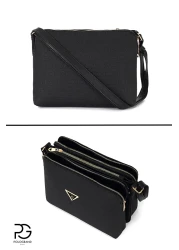 POLOGRAND London حقيبة كتف نسائية أصلية فاخرة من الجلد الناعم مكونة من 3 أقسام، موديل أنيق، حزام متقاطع قابل للتعديل، حقيبة كتف سوداء