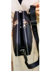 Just Polo Justpolo Women's Black 5-Compartment Adjustable Long Strap Shoulder Bag Messenger Bag