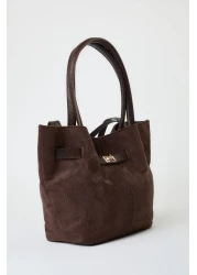  Shoes Dark Brown Suede Tote Shoulder Bag with Handle and Cross Strap Takaw25Oc00013