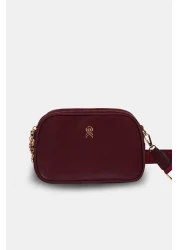 Les Crioch حقيبة كتف نسائية يومية من الجلد الساتان ذات 3 أقسام باللون العنابي مع حزام عمودي قابل للتعديل