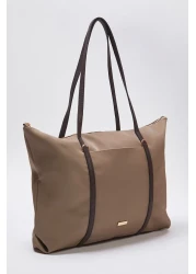  Shoes Dark Beige Zipper Women Maxi Tote Shoulder Bag Takss25Oc00026
